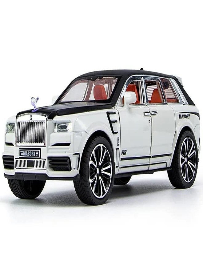 PEZYOX Scale Exclusive Alloy Metal Pull Back Die-cast Car Model with Sound Light Mini Auto Toy for Kids Metal Model Toy Car with Sound and Light (1.32 Scale Rolls ROYS MASOORY-White) - Image 1